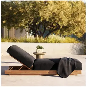 Poolside Furniture Single Seat Outdoor Daybed Solid Teak Wooden Outdoor Chaise Lounger