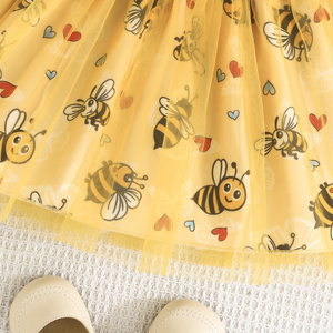 ชุดเซ็ตสองชิ้นลำลองสำหรับเด็กผู้หญิงตัวเล็ก ชุดเดรสตาข่ายน่ารักประดับโบว์ พร้อมผ้าโพกศีรษะสำหรับเด็ก - Product Image 5