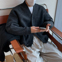 Cardigan en tricot confortable pour homme, col en V, couleur unie, grande taille, style décontracté, fabriqué par le fabricant