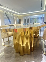 Table à manger en acier inoxydable italien, or irrégulier, ensemble de meubles créatifs Luxe léger pour villa ou restaurant