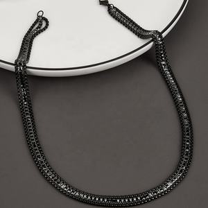 Venta Directa de Fábrica: Collar de Moda con Colgante de Tenis y Cadena de Tenis de Moissanita de 3 Capas, Bañado en Plata Negra - Product Image 2