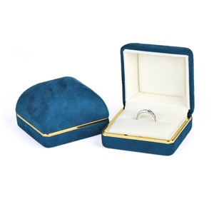 Fashionable Vaulted Velvet Jewelry Gift Box Packaging Blue Gold-edged Velvet <b>Ring</b> Pendant <b>Storage</b> case - Product Image 3