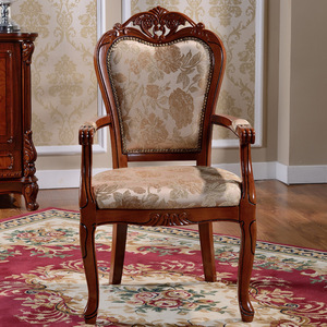 Chaise de salle à manger italienne européenne de luxe en bois massif sculpté fauteuil d'hôtel tissu en bois chaise de restaurant pour la maison meubles d'hôtel - Product Image 2
