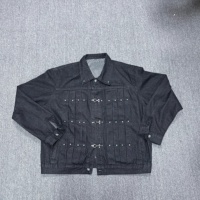 Veste en jean rétro pour homme, style hip-hop tendance, avec boucle avion heavy metal, coupe courte plissée, 100 % coton