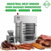 Oven Pengasap Daging Komersial Industri 6 Rak Baja Tahan Karat Kontrol PLC Layar Sentuh untuk Sosis, Bacon, Ikan