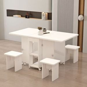 Foldable Extendable Dining <b>Table</b> with Storage Wheels Modern Space Saving Kitchen Apartment Furniture <b>Set</b> - Product Image 3