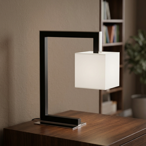 Lámpara de Mesa Moderna y Sencilla de Metal E27 con Cable, Pantalla Cuadrada de Tela, Interruptor, Lámpara de Escritorio o de Pie para Dormitorio o Sala de Estar - Product Image 3
