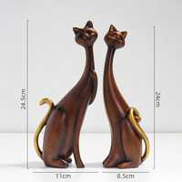 Ensemble de sculptures de chats en résine à effet bois, figurines d'animaux marron et naturelles, queue dorée, décoration de table pour étagère de salon