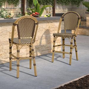 Sedie da Pranzo Stile Bistrot Francese, Design Tradizionale con Telaio <span class=keywords><strong>in</strong></span> Alluminio e Finitura <span class=keywords><strong>in</strong></span> Bambù, <span class=keywords><strong>Sedia</strong></span> Multicolore <span class=keywords><strong>in</strong></span> Rattan per Esterni, Ristoranti e Hotel - Product Image 6