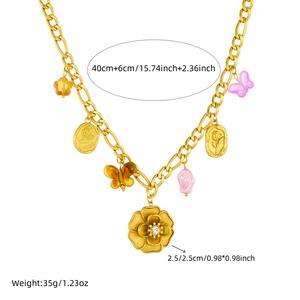 Nuovo acciaio inossidabile catena spessa fiore collana ciondolo gioielli 18k <span class=keywords><strong>oro</strong></span> senza appannamento farfalla fiore collana - Product Image 5