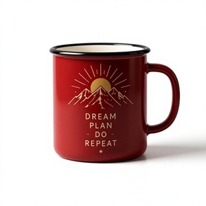 Wholesale Iron <b>Enamel</b> <b>Mug</b> Motivational Dream Plan Do Repeat Print Red Metal Camping Coffee Tea Cup OEM Factory Direct Sourcing - Product Image 1