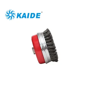 Red Color Stainless Steel Wire Twisted Knot Cup Brush With Screw For Cleaning