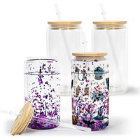 Gobelet à neige à sublimation de 16oz gobelet à eau gobelet à neige tasse à café glacée transparente canette de bière en verre à double paroi avec couvercle