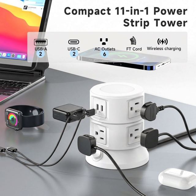 High Quality Surge Protection Individual Switch Vertical Multi-Socket USB Extension Cord Power Strip