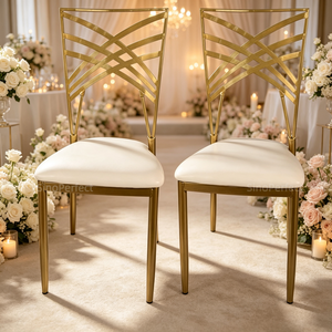 Chaises de banquet, de cérémonie, de mariage, Chavari, Chivari, Tiffanie, en acier doré, à découpes ajourées, de luxe, de Guangzhou, Chine, pour événements et fêtes - Product Image 1