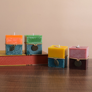 Retro Layered <b>Square</b> Soy Wax <b>Candle</b> Natural Hand Poured Living Room Tabletop Vintage Home Fragrance Ornament - Product Image 2