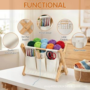 Wooden Yarn Organizer Rack Foldable Knitting Needle <b>Crochet</b> <b>Hook</b> Storage Basket For Crafting Accessories - Product Image 2