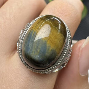 Bague pour homme en cristal naturel, pierre de guérison, labradorite, agate mousse, œil de tigre, pour cadeau - Product Image 2
