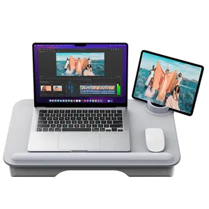 2023 Nieuwe Verstelbare Schootbalie Met Kussen Tablet Telefoonsleuf Pu Lederen Oppervlak Plus Size Laptop Standaard Voor Bed Sofa