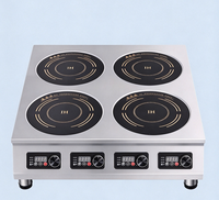 Table de cuisson à induction commerciale à 4 foyers avec pare-éclaboussures, contrôle par bouton, pour cuisine professionnelle