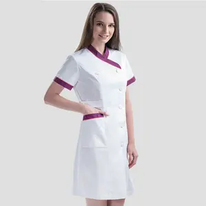 Топ поставщик на заказ хорошее качество короткий рукав белый клиника доктора медицинский костюм хирурга платье комбинезон для женщин