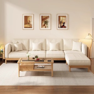 L Shaped Solid Wood Sofa Set Modular Foam Filling For Living Room Modern Minimalist Home Use - Product Image 3