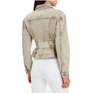 2020 nouveau Design Beige <span class=keywords><strong>Vintage</strong></span> manteau <span class=keywords><strong>Jean</strong></span> pour femmes D-ring ceinturé surdimensionné <span class=keywords><strong>Moto</strong></span> Denim veste - Product Image 4