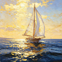 Peinture à l'huile contemporaine faite à la main, paysage marin romantique, coucher de soleil et voilier, œuvre d'art pour la décoration du salon