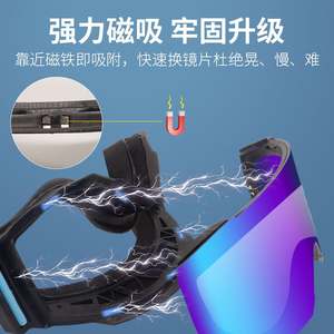 Masque de ski cylindrique double couche anti-buée avec lentille PC pour adulte, équipement de sport d'hiver et de montagne, cadre noir, verres bleus colorés - Product Image 2