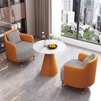 Conjunto de Sofá de Cuero Minimalista de Lujo Ligero y Mesa de Oficina con Estructura de Madera, Combinación de Silla y Mesa para Oficina y Hotel, Sofá de Descanso para Balcón