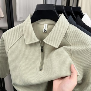 廉价男式韩式半拉链休闲 <span class=keywords><strong>Polo</strong></span> 衫纯色短袖透气吸湿排汗涤纶衬衫 - Product Image 3