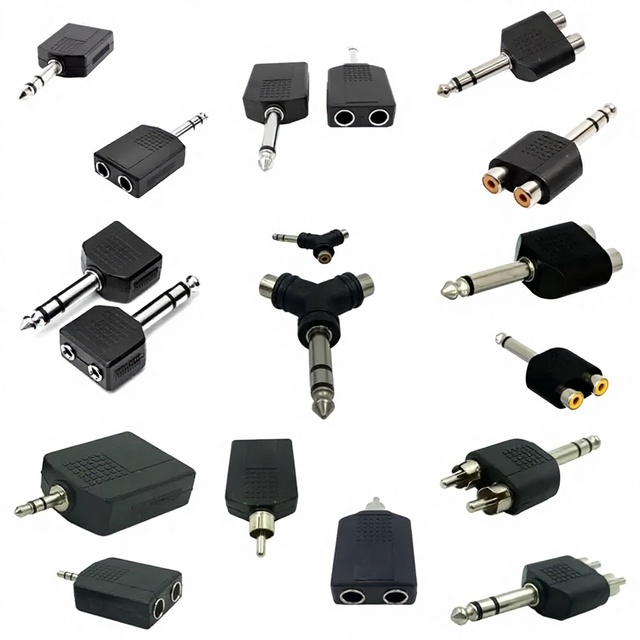 6.35mm 1/2 Audio Adapter 3051 Dual AV Two Lotus RCA Hole 3.5/RCA Male 2x6.35mm Female Amplifier Speaker Microphone for