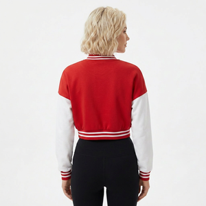 Veste courte en coton tricoté pour femme, style universitaire, color block, boutonnée, manches longues, pour l'hiver, décontractée - Product Image 2