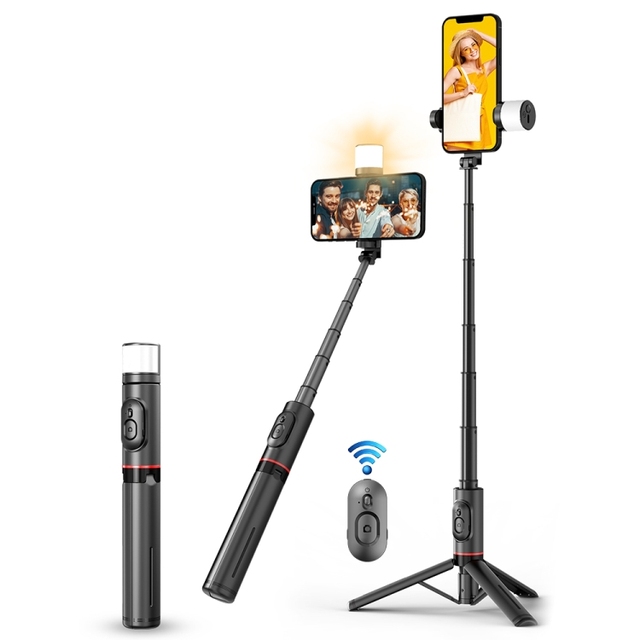 Q12s Remote Control Rotatable Fill Light Selfie Stick Tripod for Mobile Phones