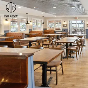 Mueble de restaurante de diseño moderno y simple, cabina de asiento de madera maciza, mesas y sillas de restaurante de hotel personalizadas