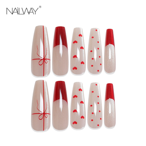 Extra largo ataúd <span class=keywords><strong>rojo</strong></span> francés punta ojo de gato cubierta completa acrílico palo en <span class=keywords><strong>uñas</strong></span> artificiales reutilizables - Product Image 3