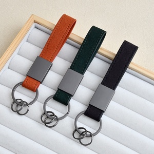 Luxury High-End PU Leather Car <b>Keychain</b> <b>Personalized</b> Couple Key Ring Lanyard Silk Screen Printed Laser Logo Durable Metal - Product Image 1