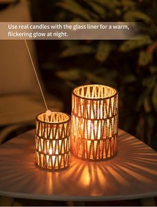 Ensemble <span class=keywords><strong>de</strong></span> lanternes bohèmes en <span class=keywords><strong>rotin</strong></span>, 2 porte-bougies cylindriques en verre, vases <span class=keywords><strong>de</strong></span> style farmhouse, centres <span class=keywords><strong>de</strong></span> <span class=keywords><strong>table</strong></span> pour la maison et la <span class=keywords><strong>table</strong></span> basse - Product Image 4