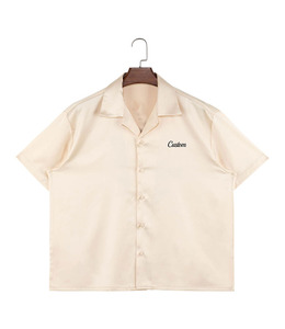 Wholesale Custom Satin <strong>Shirt</strong> <strong>Revers</strong> <strong>Collar</strong> Embroidery Men <strong>Shirts</strong> Short Sleeve Button up Casual Silk Satin Man Shir - Product Image 1