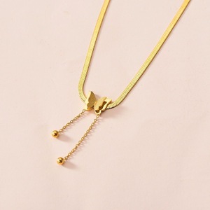 Collier Papillon Exquis en Acier Inoxydable pour Femme, Pendentif Tendance, Chaîne Serpent Dorée, Bijou de Tempérament - Product Image 4