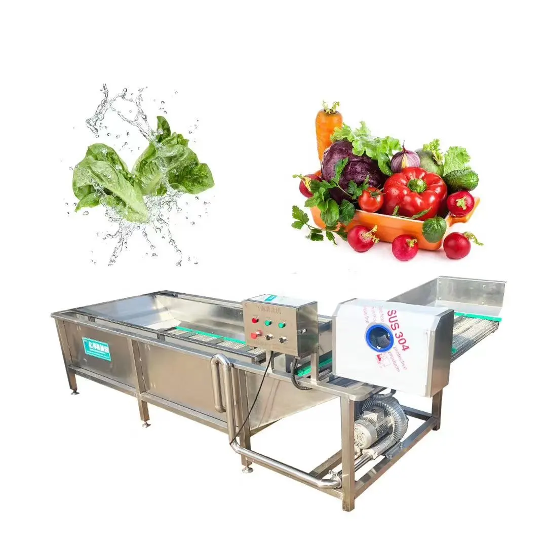 Industriële Roestvrijstalen Bubbel Reinigingswasmachine Groente En Fruit Wasmachine Salade Productielijn