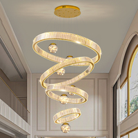 Luxe Grand Escaliers Led Golden Villa Lustre Rond Lumière pour Hôtel Salon Banquet Hall Creative Suspension Lampe