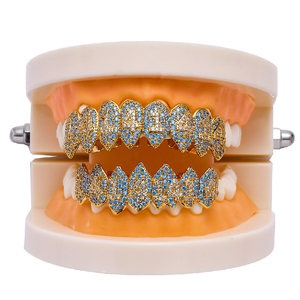 Nouvel arrivage : Grillz dentaire pour homme en laiton, style Hip Hop, entièrement serti de zircons - Product Image 6