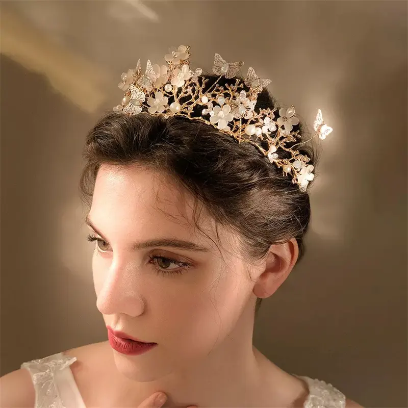 Accesorios para el pelo para fotografía de vestido de novia, accesorios hechos a mano, mariposa, flores, corona, cumpleaños
