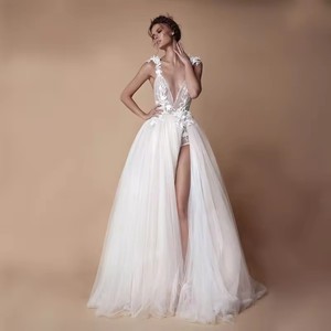 Abito <span class=keywords><strong>da</strong></span> Sera NDC10054, Nuovo Stile Elegante <span class=keywords><strong>da</strong></span> Sposa, Trasparente con Strascico, Sognante e Semplice - Product Image 1