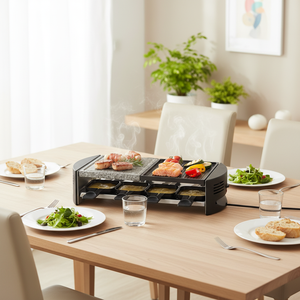 Grill à <span class=keywords><strong>raclette</strong></span> <span class=keywords><strong>pour</strong></span> 8 personnes, barbecue électrique portable d'intérieur, sans fumée, plaque carrée en aluminium antiadhésive PTFE <span class=keywords><strong>pour</strong></span> hôtel et usage domestique - Product Image 2