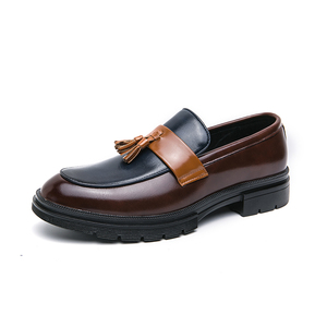 Chaussures habillées pour <span class=keywords><strong>homme</strong></span> en cuir marron <span class=keywords><strong>marine</strong></span> contrasté, à enfiler, antidérapantes, respirantes, à bout pointu, pour le bureau, les mariages, printemps, été, automne, hiver - Product Image 1