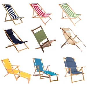 Chaise de plage en bois pliable et réglable avec logo personnalisé, vente en gros