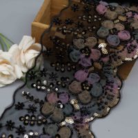 Dentelle florale 3D en polyester de luxe avec perles et paillettes pour robes de soirée et costumes de scène