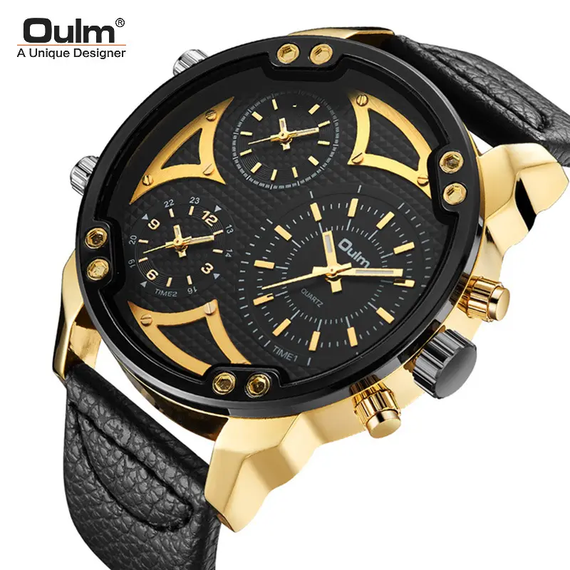 Oulm Hp3548a Men's Quartz Watch Dual Movement 2 Times Zone Sports Military Wristwatch Men's Quartz Wrist Watch